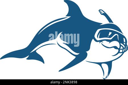 Carino Bottlenose Dolphin Diving con maschera e snorkeling Illustrazione Illustrazione Vettoriale