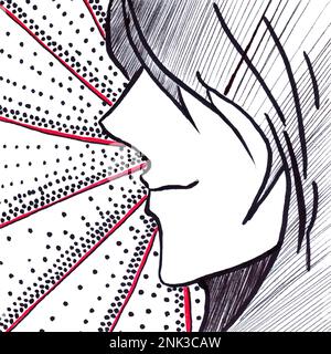 Vettore cartone bianco e nero anime manga a strisce punteggiate. Illustrazione Vettoriale