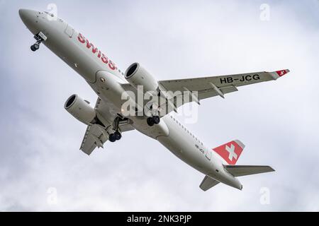 Heathrow, Londra - Febbraio 20th 2023: Swiss Airlines Landing Heathrow Airport Foto Stock