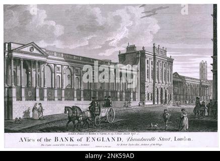 Una vista della Bank of England, Threadneedle Street, Londra, incisione d'epoca del 1797 Foto Stock