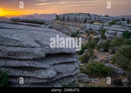 El Torcal de Antequera, Sierra del Torcal, Antequera, Málaga, Andalusia, Spagna. Formazioni rocciose carsiche Foto Stock