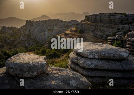 El Torcal de Antequera, Sierra del Torcal, Antequera, Málaga, Andalusia, Spagna. Formazioni rocciose carsiche Foto Stock