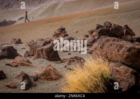 I turisti che visitano Las Minas de San Jose, le miniere di san Giuseppe, nel Parco Nazionale del Teide, Tenerife, Isole Canarie, Spagna Foto Stock