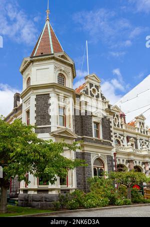 Esterno della storica stazione ferroviaria di Dunedin, Nuova Zelanda. Foto Stock