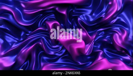 Onde metalliche liquide. Blu viola curve uniformi. rendering 3d Foto Stock
