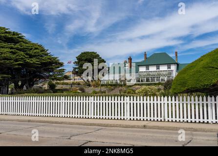 Casa del Governo, residenza ufficiale del Governatore costruita nel 1845 nelle Isole Stanley Falkland Foto Stock