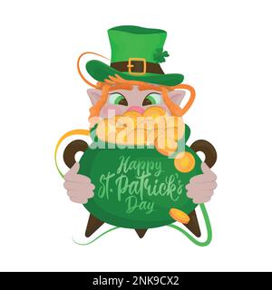 St Elemento di design di Patrick's Day per biglietti d'auguri, cartoline, volantini, contenente testo e simboli e attributi delle feste disegnati a mano. Illustrazione Vettoriale