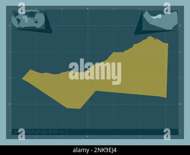 Sahil, regione del Somaliland. Forma a tinta unita. Posizioni delle principali città della regione. Mappe delle posizioni ausiliarie degli angoli Foto Stock