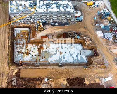 Appartamenti in costruzione, cantiere, vista aerea Foto Stock