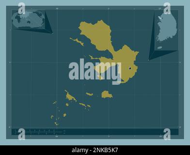 Incheon, città metropolitana della Corea del Sud. Forma a tinta unita. Mappe delle posizioni ausiliarie degli angoli Foto Stock