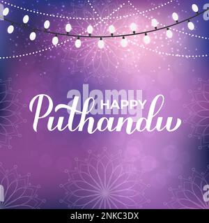 Felice anno nuovo di Puthandu Tamil. Tradizionale vacanza Tamilian. Modello vettoriale per banner, poster, volantini, biglietti d'auguri, ecc. Illustrazione Vettoriale