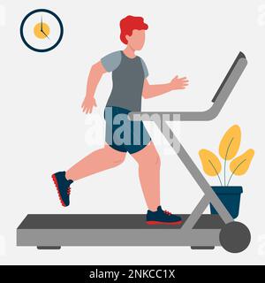 Concetto di Runner su tapis roulant per sport, attività, salute Vector Illustrazione in stile piatto Illustrazione Vettoriale