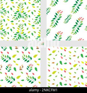 Set di foglie gialle senza cuciture Verde modello, adatto per tessuti e carta decorativa o carta da parati sulla natura Illustrazione Vettoriale