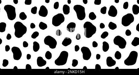 Motivo di macchie di animali disegnate a mano astratte senza cuciture o motivo di stampa di mucca. Colore nero grassetto corrugato texture su sfondo bianco in una t Foto Stock