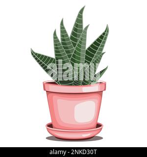 Pianta di cactus Zebra in vaso ceramico in disegno vettoriale a tecnica piatta Illustrazione Vettoriale