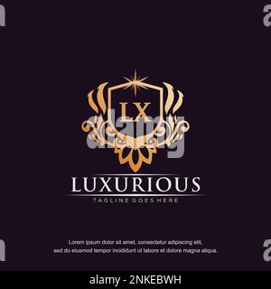 LX lettera iniziale decorativo oro monogramma logo vettore modello. Illustrazione Vettoriale
