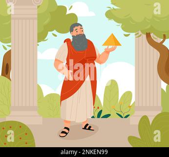 Grande scienziato greco e filosofo pythagoras disegno vettoriale piatto Illustrazione Vettoriale