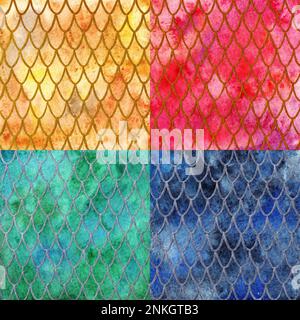 Dragon skin scale motivo texture sfondo quattro colori set. Foto Stock