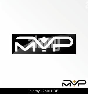 Lettera o parola MVP sans serif font collegato con trofeo o immagine Cup icona grafica logo disegno astratto concetto vettore stock relativo al vincitore iniziale Illustrazione Vettoriale