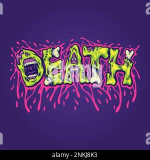 Spaventoso horror morte fuso carattere mano scritta parola illustrazioni vettore per il tuo logo di lavoro, merchandise t-shirt, adesivi e disegni, poster, saluto Illustrazione Vettoriale