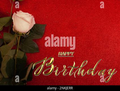 buon compleanno con fiori rose bianche Foto Stock