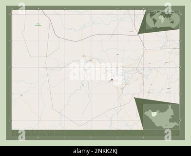 Bahr-el-Ghazal settentrionale, stato del Sudan meridionale. Aprire la mappa stradale. Mappe delle posizioni ausiliarie degli angoli Foto Stock