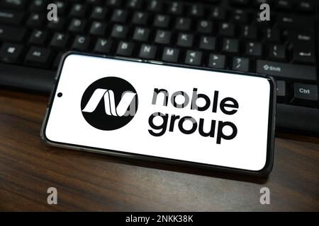 Cina. 23rd Feb, 2023. In questa immagine, sullo schermo di uno smartphone viene visualizzato il logo Noble Group. (Foto di Sheldon Cooper/SOPA Images/Sipa USA) Credit: Sipa USA/Alamy Live News Foto Stock