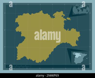 Castilla y Leon, comunità autonoma della Spagna. Forma a tinta unita. Mappe delle posizioni ausiliarie degli angoli Foto Stock