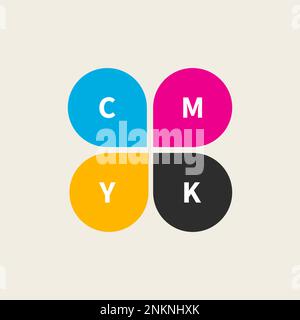 Logo CMYK. Gocce di vernice ciano, magenta, giallo e nero. Icona del vettore CMYK per il business della stampa Illustrazione Vettoriale