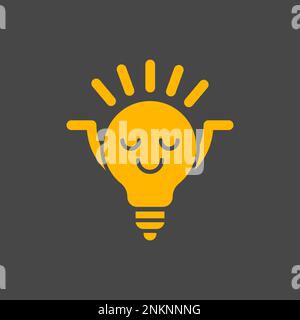 Lampadina sorridente, carattere felice. Logo intelligente, icona della lampadina Illustrazione Vettoriale