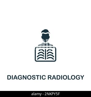 Icona radiologia diagnostica. Bianco e nero semplice segno da collezione medica speialista. Icona radiologia diagnostica per logo, modelli, web design e inf Illustrazione Vettoriale