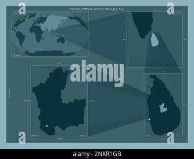 MATALE, distretto di Sri Lanka. Diagramma che mostra la posizione della regione su mappe in scala più grande. Composizione di fotogrammi vettoriali e forme PNG su un solido Foto Stock