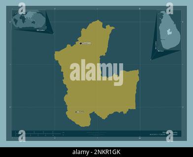MATALE, distretto di Sri Lanka. Forma a tinta unita. Località e nomi delle principali città della regione. Mappe delle posizioni ausiliarie degli angoli Foto Stock