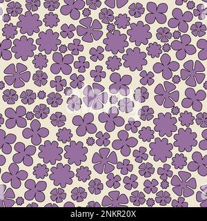 Motivo floreale trendy senza cuciture con graziosi fiori viola. Forma astratta fiori su sfondo bianco Foto Stock