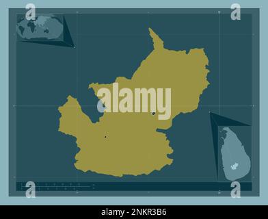 Nuwara Eliya, distretto dello Sri Lanka. Forma a tinta unita. Posizioni delle principali città della regione. Mappe delle posizioni ausiliarie degli angoli Foto Stock