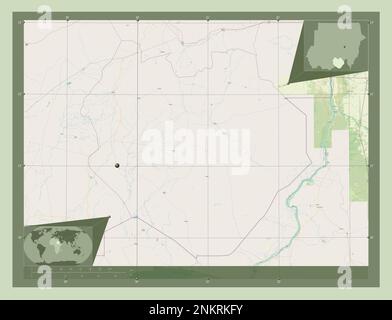Kurdufan del Sud, stato del Sudan. Aprire la mappa stradale. Mappe delle posizioni ausiliarie degli angoli Foto Stock