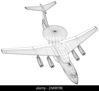 AWACS, Airborne Warning and Control System Aircraft. Illustrazione vettoriale di 3D Illustrazione Vettoriale