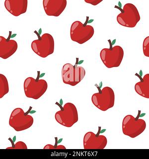 Modello di mele senza cuciture. Frutta sfondo in stile cartone animato. Stampa ecologica alimentare Illustrazione Vettoriale