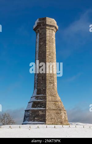 Inghilterra, Dorset, Thomas Hardy Monument in the Snow Foto Stock