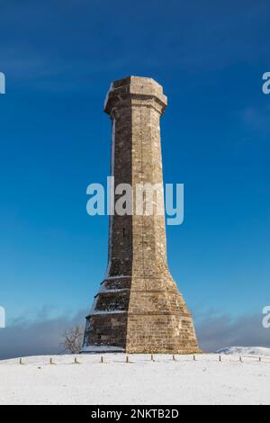 Inghilterra, Dorset, Thomas Hardy Monument in the Snow Foto Stock