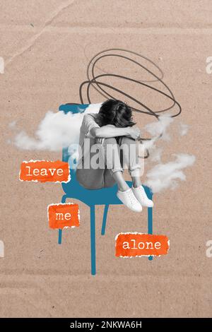 Immagine creativa disegno collage di triste seduta seduta donna delusa soffrire terribile depressione psicoterapeuta aiutare concetto Foto Stock