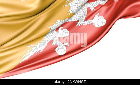 Bandiera Bhutan isolata su sfondo bianco, illustrazione 3D Foto Stock