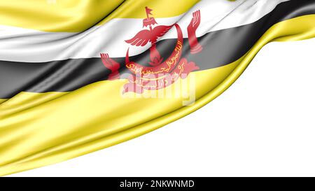 Bandiera Brunei isolata su sfondo bianco, illustrazione 3D Foto Stock