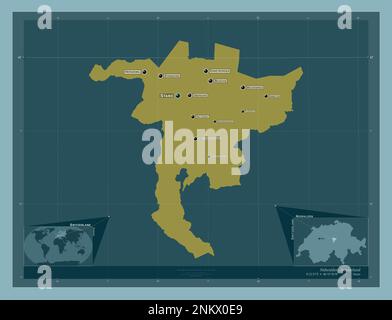 Nidvaldo, cantone della Svizzera. Forma a tinta unita. Località e nomi delle principali città della regione. Mappe delle posizioni ausiliarie degli angoli Foto Stock