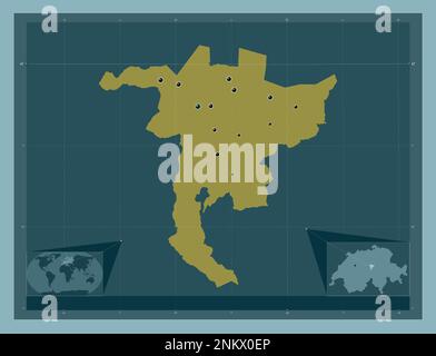 Nidvaldo, cantone della Svizzera. Forma a tinta unita. Posizioni delle principali città della regione. Mappe delle posizioni ausiliarie degli angoli Foto Stock