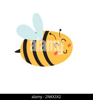 Bella stampa di api volanti in stile cartoon. Carattere di insetto divertente Illustrazione Vettoriale
