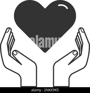 Le mani che tengono un simbolo di icona a forma di focolare. Concetto di assistenza sanitaria, volontariato, beneficenza e donazione. Illustrazione vettoriale Illustrazione Vettoriale