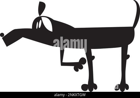 Illustrazione originale del cane del cartone animato. Cane divertente. Illustrazione in bianco e nero Illustrazione Vettoriale