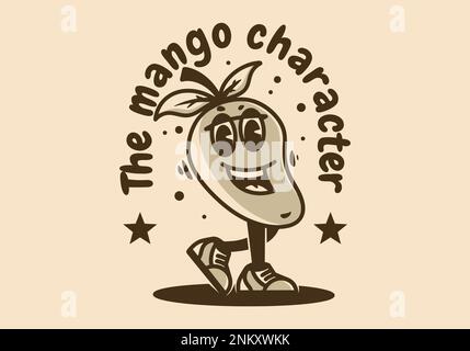 Mascot carattere design di camminare frutta di mango con faccia felice Illustrazione Vettoriale