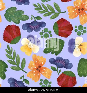 Motivo senza cuciture sfondo floreale. Contrasto fiori testurizzati colorati. Stampa raster allover Foto Stock